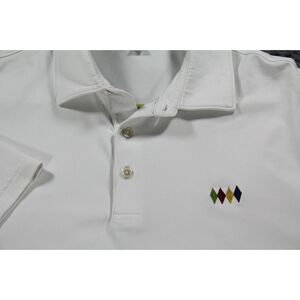 Peter Millar Shirt Mens L White Polo Golf Performance Short Sleeve High Low Slit
